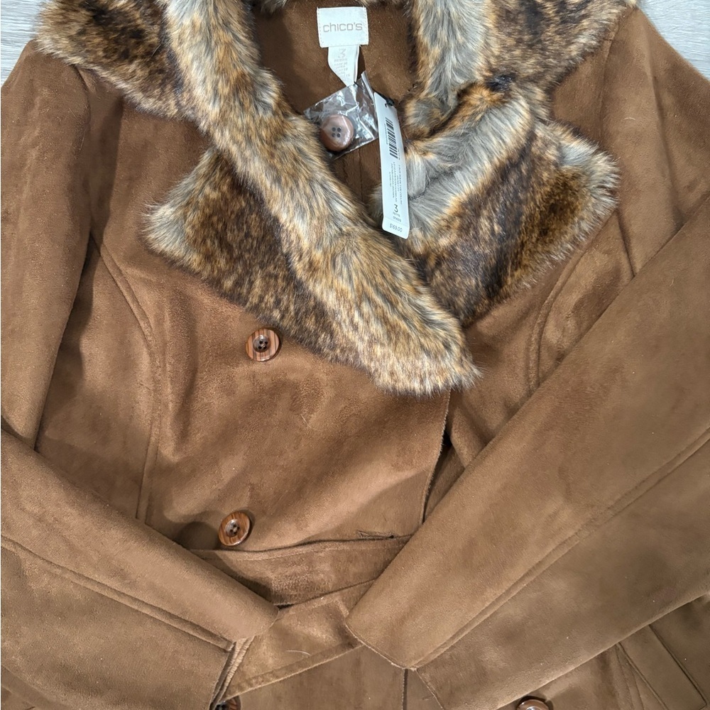 Chico's Brown Faux Fur Collar Jacket - Picture 5 of 9